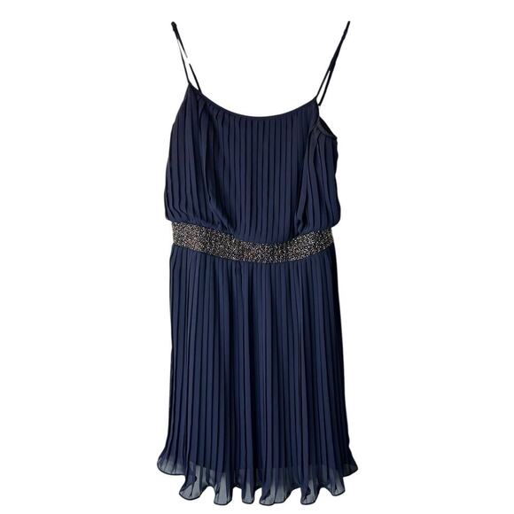 Adrianna Papell Dress Size 4 Navy Silver Embellished Sleeveless Pleated Mini - Picture 1 of 11